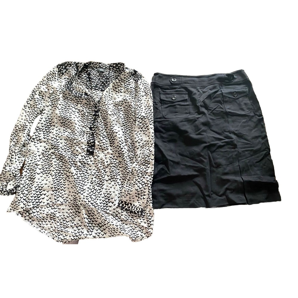 Ann Taylor 14 Skirt Black Mossimo XL Blouse Top shirt  Outfit Lot Set